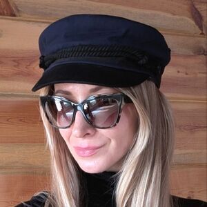 Scotch & Soda Navy Blue Sailor Cap Hat With Black Rope Detail And Black Brim